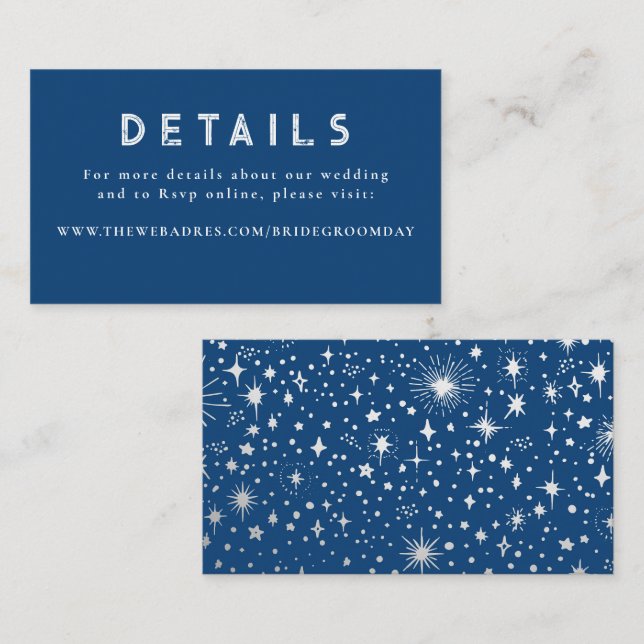 Silver Foil Stars Celestial Wedding Details Enclosure Card (Front/Back)
