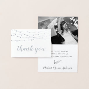 Silver Foil String Lights Photo Thank You Card