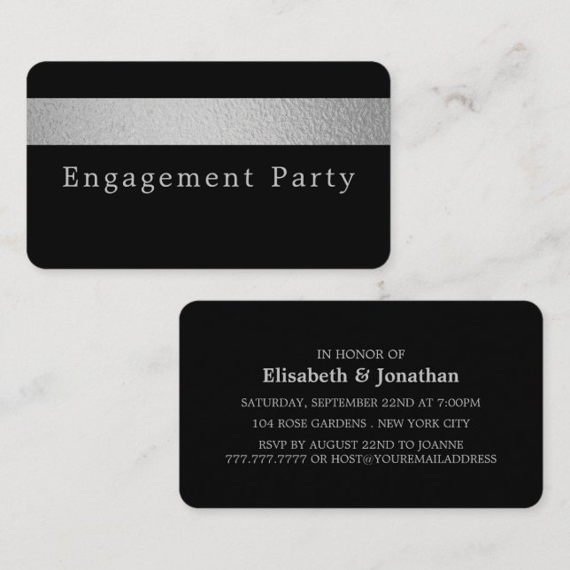 Silver Foil Stripe, Engagement Party Ticket Invite (Front/Back)