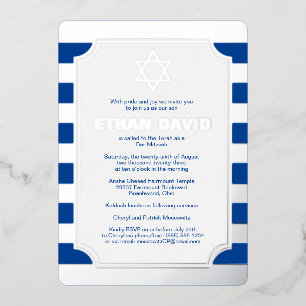 Silver Foil Striped Bar Mitzvah Invite with Star