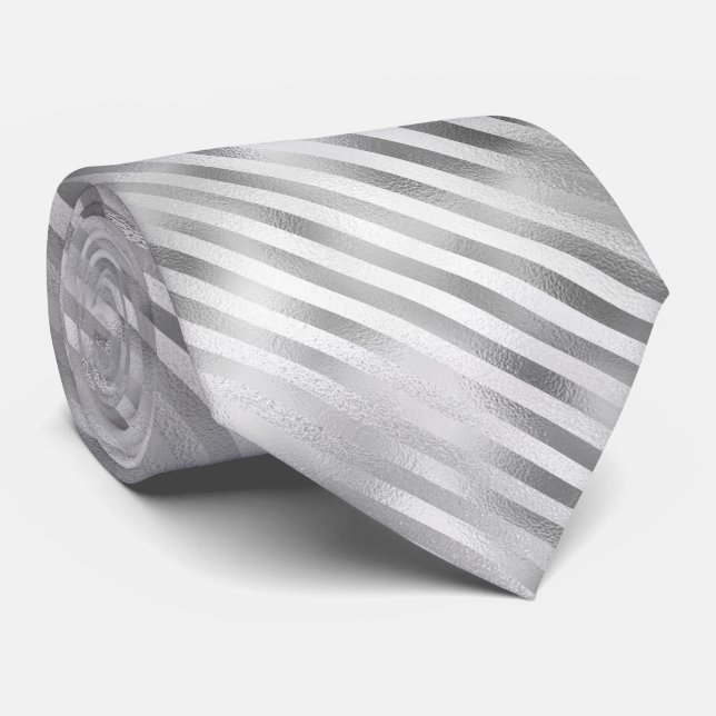 Silver Foil Stripes Tie (Rolled)
