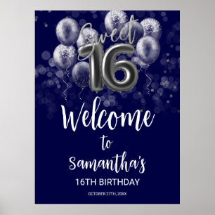 Silver Foil Sweet 16 Ballons Affiche de bienvenue