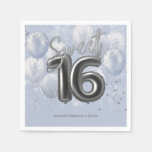  Silver Foil Sweet 16 Bday Balloons Dusty Blue