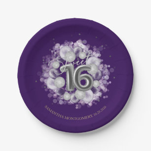 Silver Foil Sweet 16 Birthday Balloons Party Paper Plate