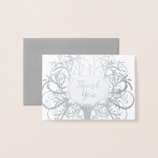 Silver Foil Swirl Tree Thank You Card (Front With Envelope)