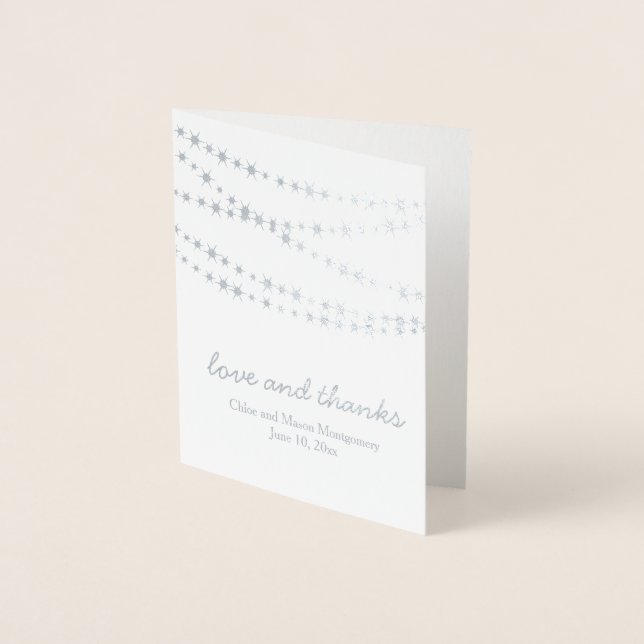 Silver Foil Twinkle Lights on Grey Thank You Card (Front)