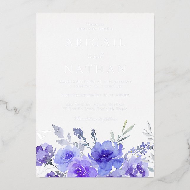 Silver Foil & Violet Purple Floral Wedding (Front)