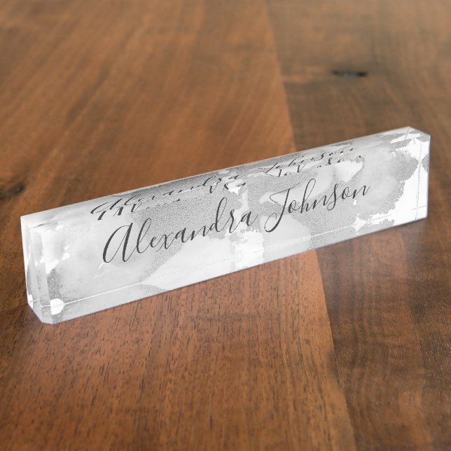Silver Foil Wash Girly Desk Name Plate (Side)