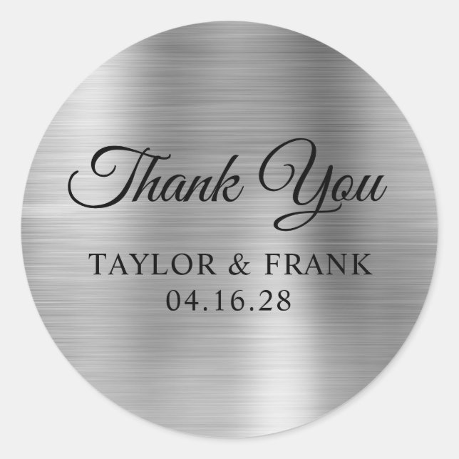 Silver Foil Wedding Thank You Classic Round Sticker (Front)