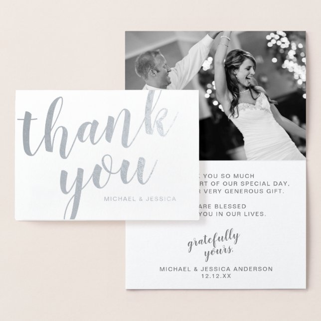 Silver Foil Wedding Thank You with Photo Card (Display)