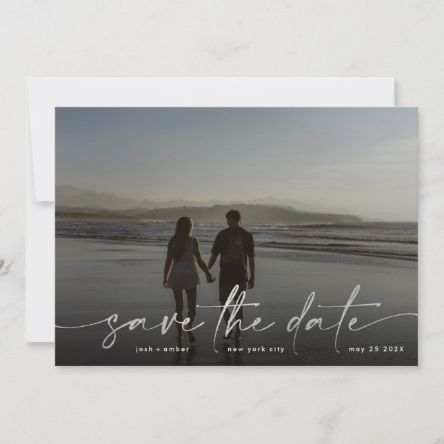 Silver Foil White Grey Modern Photo Ultimate Save The Date (Front)