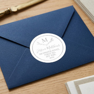Silver Foil Wreath Custom Monogram Return Address Classic Round Sticker
