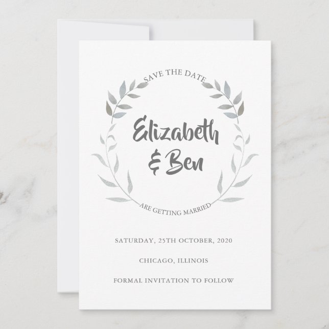 Silver Foliage Save the Date Card (Front)