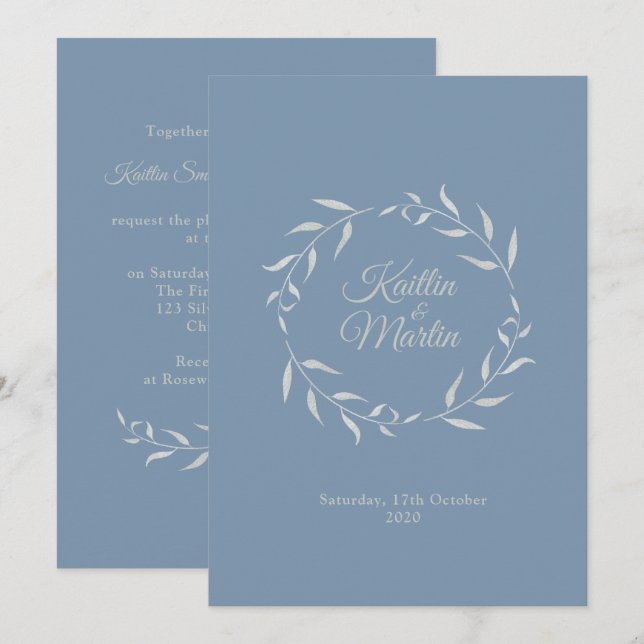 Silver Foliage Wedding invitations (Front/Back)