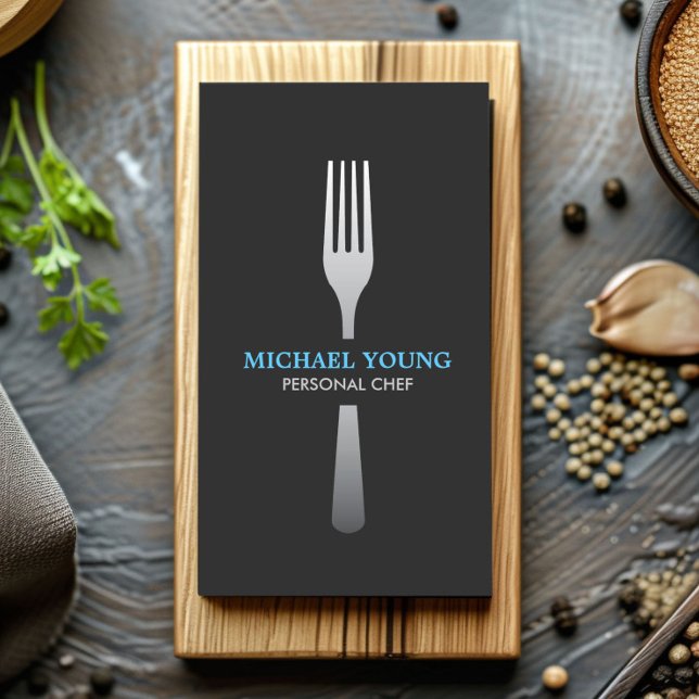 SILVER FORK on DARK GRAY Business Card (Creator Uploaded)