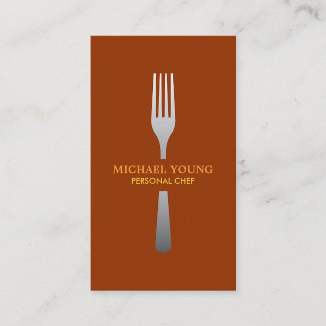 SILVER FORK on DARK ORANGE Business Card (Front)