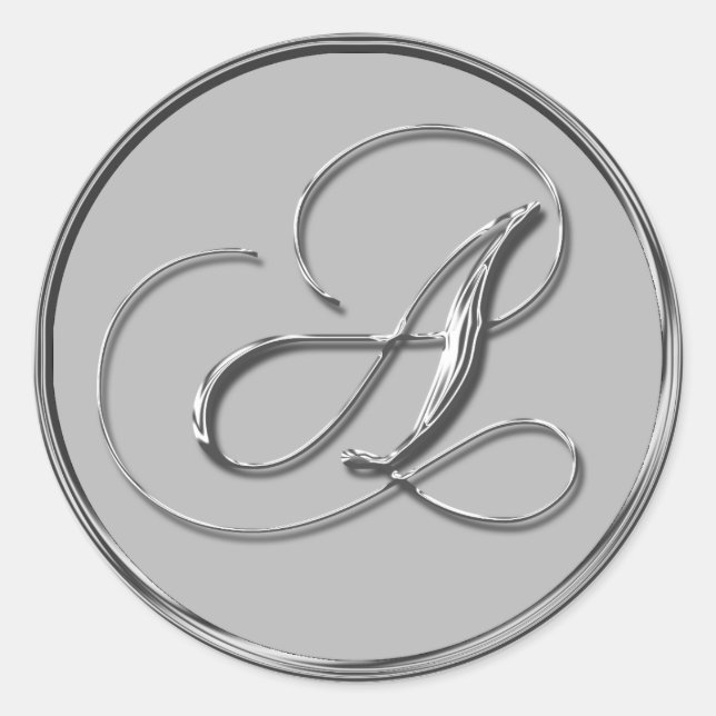 Silver Formal Wedding Monogram A Seal Stickers (Front)