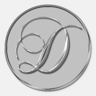 Silver Formal Wedding Monogram D Seal Sticker