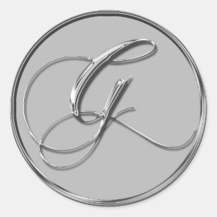 Silver Formal Wedding Monogram G Seal Sticker