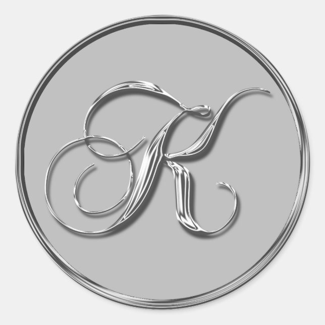 Silver Formal Wedding Monogram K Seal Sticker (Front)