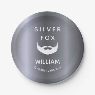 Silver fox birthday beard men guys grey trendy paper plate