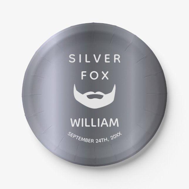 Silver fox birthday beard men guys grey trendy paper plate (Front)