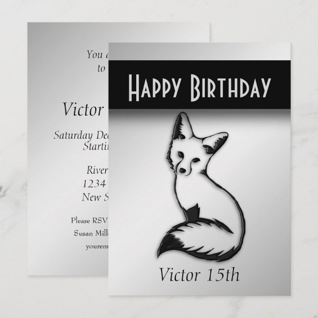 Silver Fox Birthday Party Invitation (Front/Back)