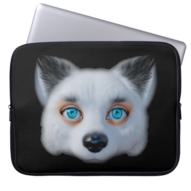Silver fox blue eyes classic  bumper sticker laptop sleeve (Front)