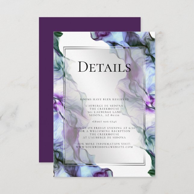 Silver Frame Abstract Plum Teal Details Invitation (Front/Back)