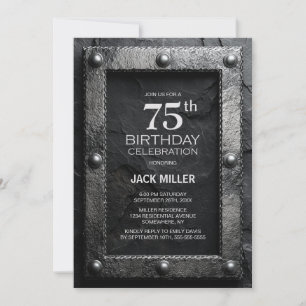 Silver Frame Black Slate 75th Birthday Party Invitation