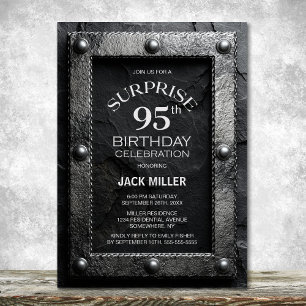 Silver Frame Black Slate Surprise 95th Birthday Invitation