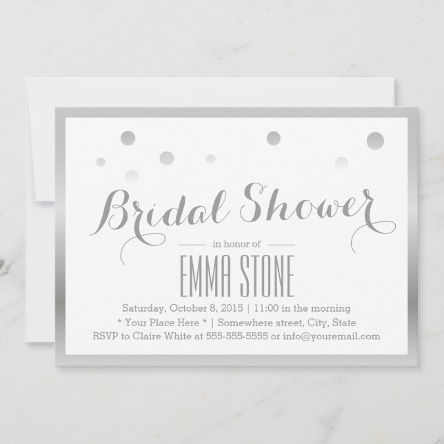 Silver Frame Confetti Dots Bridal Shower Invitation (Front)