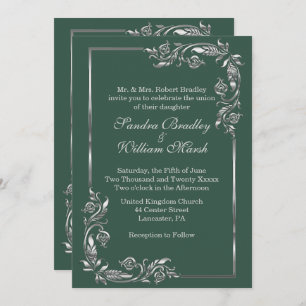 Silver Frame Forest Green  Invitation