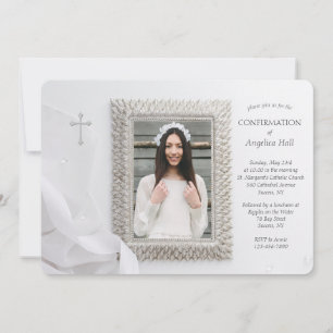 Silver Frame Photo Religious Invitation