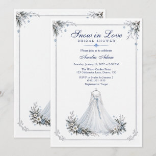 Silver Frame Snow in Love Winter Bridal Shower Invitation
