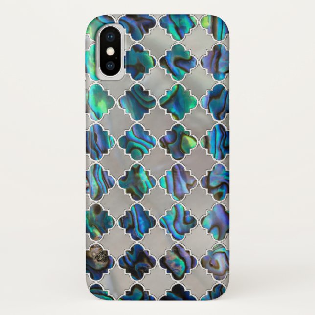 Silver framed abalone pearl shell moroccan pattern Case-Mate iPhone case (Back)