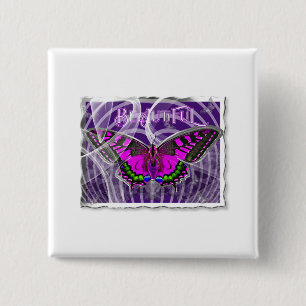 Silver Framed Colourful Butterfly with Swirls 2 Inch Square Button