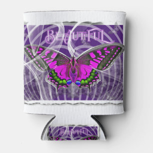 Silver Framed Colourful Butterfly with Swirls Can Cooler
