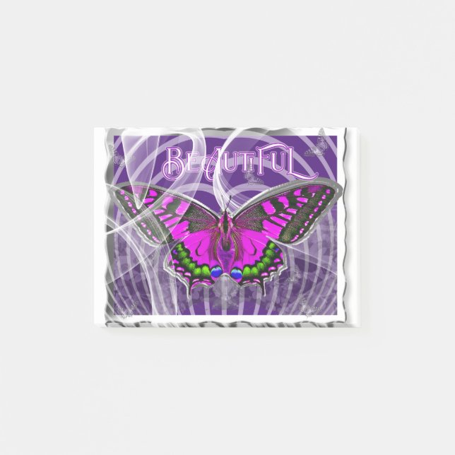 Silver Framed Colourful Butterfly with Swirls Post-it Notes (Front)