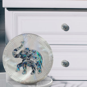 Silver Framed Elephant on Abalone and Pearl Ceramic Knob
