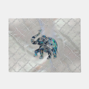 Silver Framed Elephant on Abalone and Pearl Doormat