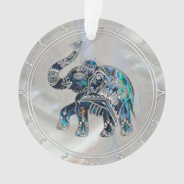Silver Framed Elephant on Abalone and Pearl Ornament (Front)