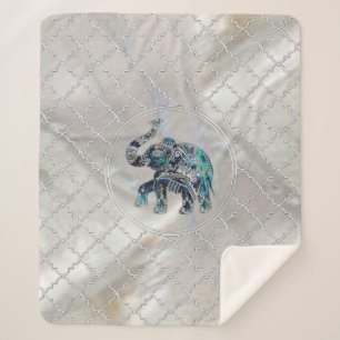 Silver Framed Elephant on Abalone and Pearl Sherpa Blanket