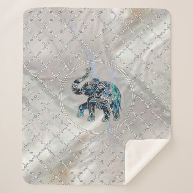 Silver Framed Elephant on Abalone and Pearl Sherpa Blanket (Front)