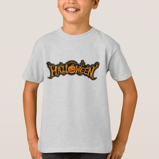 Silver Framed Happy Halloween Ruby Eyed Pumpkin T-Shirt (Front)