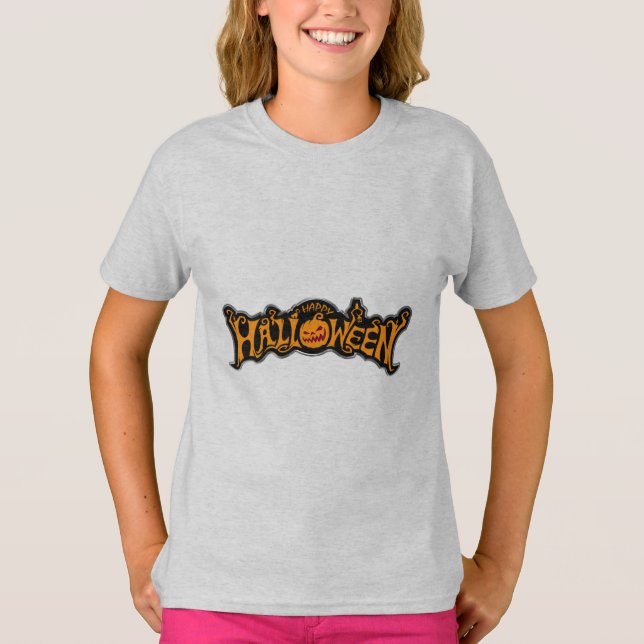 Silver Framed Happy Halloween Ruby Eyed Pumpkin T-Shirt (Front)