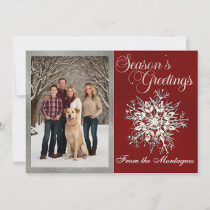 Silver Framed Photo & Crystal Snowflake Holiday Card