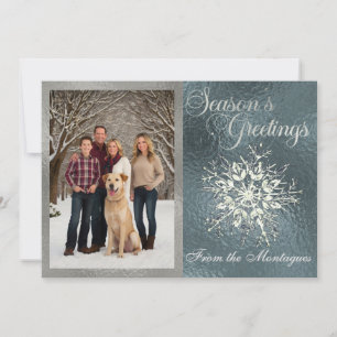 Silver Framed Photo & Crystal Snowflake Holiday Card