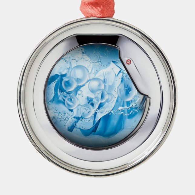 silver framed washing machine animated metal ornament (Front)
