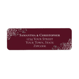 Silver Frills Burgundy Wedding Return Address
